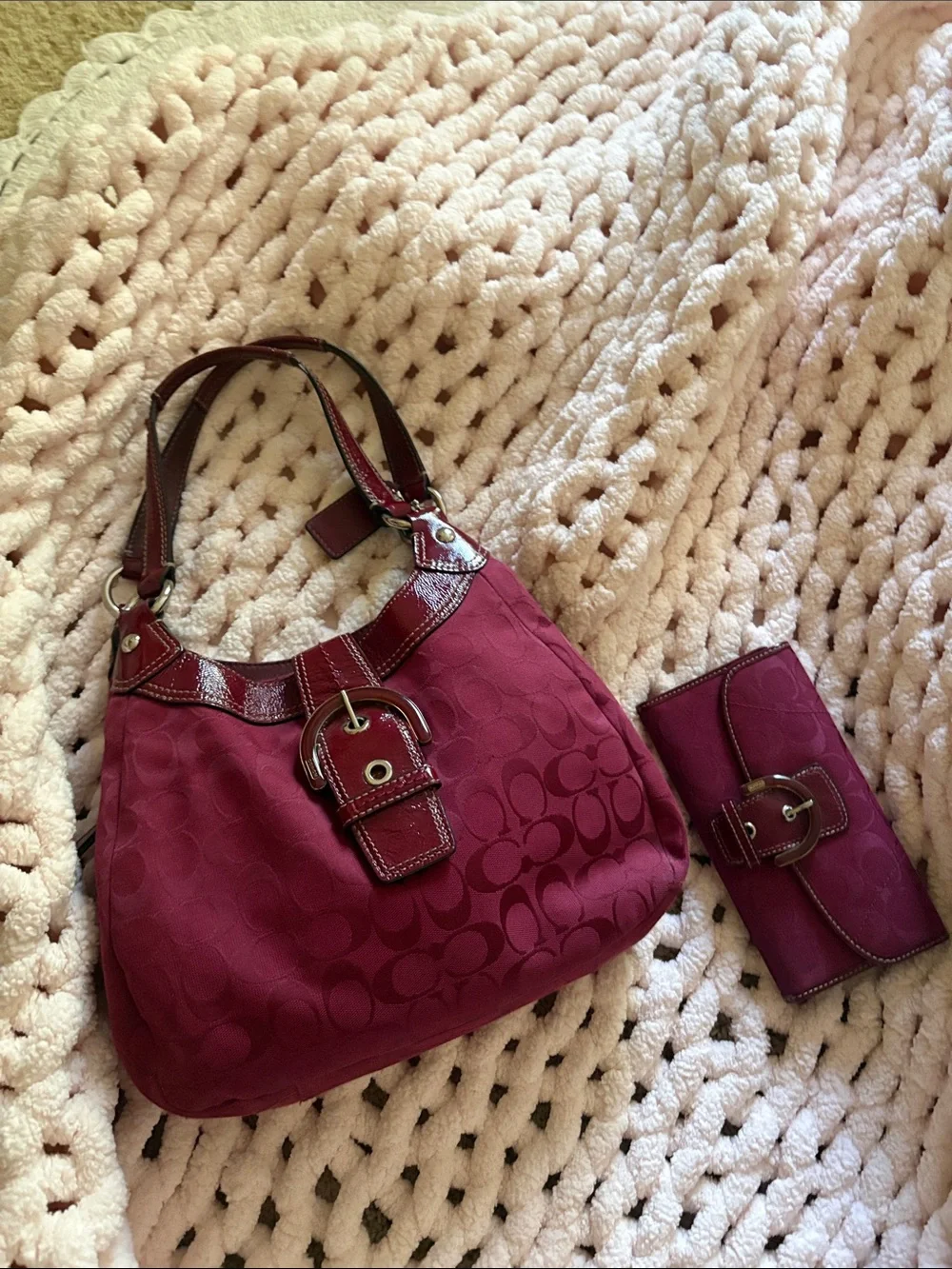 Coach Bordeaux Signature Hobo Bag with Matching Wallet